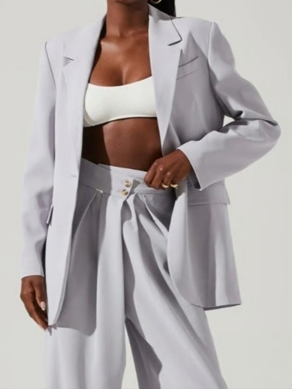 Astr Pale Lavendar Tailored Blazer and High-Waist Pleated Trousers